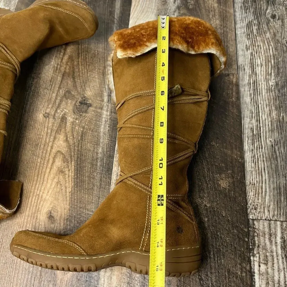 Ruff Hewn Womens Suede Shearling Fold Over Tall Boot Tan Fairycore Y2K Style